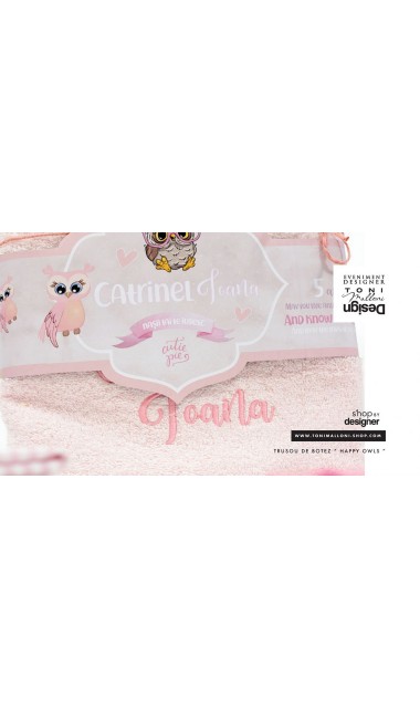 Trusou de botez brodat cu bufnite si anemone pentru fete, Bufnita Petrecareata 22